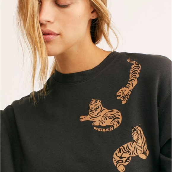 Free People/Monrow Printed Tiger Boyfriend Sweatshirt - XL - Picture 2 of 12